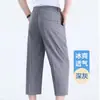 Pantalones Cortos Versátiles de Seda de Hielo de Secado Rápido para Hombre, Verano Cintura Elástica Delgados 8/10 Pantalones para Hombres de Mediana Edad y Mayores, Negro