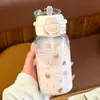 Taza de Agua de Plástico Nueva y Elegante para Niñas, Portátil de Verano con Doble Tapa, Taza Linda para Estudiantes con Popote, Venta al por Mayor