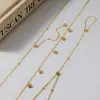 Conjunto de joias de colar e pulseira em aço inoxidável com flor de cinco pétalas cravejada de diamantes, moda europeia e americana, corrente em Y para clavícula banhada a ouro 18k, luxo leve