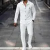 Conjunto casual de dos piezas de punto gofrado para hombre transfronterizo 2026: Chaqueta cárdigan de manga larga con cuello y pantalones con cordón