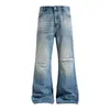 Pantalones acampanados de mezclilla holgados para hombre, estilo hippie, marca de moda, con parches rotos y diseño de remaches, lavados y desgastados, pantalones largos holgados