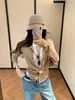 Cardigan de Tricô de Lã Leathecat para Mulheres, Estilo Old Money de Outono, Suéter Top Falso Duas Peças com Patchwork de Linho Gola Alta