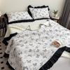 Capa de Cama Estilo Coreano Personalizada pelo Fabricante Borda Preta Peça Única Estilo Francês Conjunto de Três Peças para Dormitório de Estudante Lavável à Máquina para Todas as Estações
