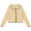 Cardigan de Tricô com Gola Peter Pan Colorida Botão de Coração Estilo Coreano Retrô para Mulheres Design Solto Senso de Estilo Suéter Simples