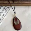 Collar largo de madera con forma de gota de agua vintage para mujer, nueva cadena para suéter con colgante estilo chino de verano, accesorio de estilo étnico