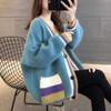 Nova Roupa de Outono 2024 Estilo Coreano Gola V Tricô Colorido Cardigã Cor Arco-Íris Solto Casual Jaqueta de Tricô para Mulheres