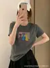 Camiseta de Algodón Acanalado para Mujer, Top de Manga Corta Ajustado, Estilo Veraniego, Suministro Directo del Fabricante, Impresión Digital Directa