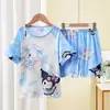 Pijamas Infantis do Sudeste Asiático, Conjuntos de Verão de Manga Curta para Meninas, Finos, Fofos, Crianças Médias e Grandes, Bebês Podem Usar Roupas de Casa para Fora