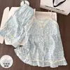 Camisola acolchada con shorts de algodón nube para mujer, conjunto de cárdigan para niña con ribete de encaje, pijamas acolchados de verano