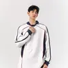 Sudadera tipo polo de moda estilo americano con bloques de color para hombre, Top casual de manga larga con retazos de nicho High-Street para otoño, Jersey casual para pareja