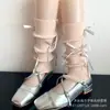 Conjunto de Piernas con Lazo Rosa Estilo Miu para Mujer Primavera y Otoño Calcetines de Punto Estilo Gris Calcetines Blancos Apilados en la Pantorrilla Estilo Ballet