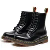 Botas de Trabalho 1460 de Cano Alto para Mulheres, Botas Clássicas de Couro Rígido com Biqueira Aberta no Tornozelo, Botas Unisex de Couro Genuíno Liso, Sapatos de Motocicleta com Bico Redondo
