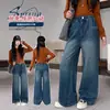 Calças de Primavera e Outono para Meninas 2026 Novas Jeans Bordadas da Moda para Crianças, Calças Casuais de Perna Larga para Meninas Mais Velhas