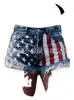 Jeans Europeos y Americanos Amazon Wish Sitio Independiente Transfronterizo Bandera Americana Borla Estrella Estampado Mezclilla Pantalones Cortos para Mujer