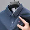 Nova Camiseta de Algodão de Manga Longa Masculina Nova Moda para Meia-idade e Jovens Gola Polo Lisa Tops da Primavera e Outono Tendência