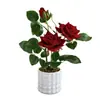 Mini Bonsái de Rosa de Terciopelo Artificial Cuidadosamente Seleccionado para Decoración de Interiores del Hogar, Flores de Seda, Plantas Artificiales y Plantas Artificiales en Maceta