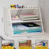 Organizador de arquivos para escritório, porta-canetas de mesa, caixa de armazenamento, estante