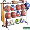 Estante de exhibición de baloncesto móvil de hierro, estante de almacenamiento de fútbol, estante de voleibol, estante organizador de baloncesto universitario