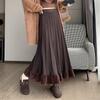 Falda de Punto, Espesa de Invierno para Mujer, Estilo Otoño e Invierno, Pequeña Falda de Paraguas de Lana Línea A, Falda de Invierno con Abrigo