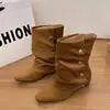Botines plisados de punta para mujer, nuevo estilo de otoño 2026, de algodón, de corte bajo, moda, botines cortos, botas casuales estilo coreano