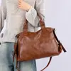 Bolsos Retro Europeos y Americanos para Mujer, Bolso Cruzado de Hombro de Cuero Suave a la Moda, Bolso de Mano de Cuero Lavado de Gran Capacidad para Ropa de Trabajo Casual