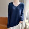 Explosiones Transfronterizas Cachemira Seda de Morera Ligera Blusa de Punto para Mujer Cuello en V Estilo Perezoso Nuevo Suéter de Cachemira Suéter