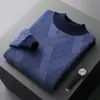 Suéter de cuello alto medio para hombre, 100% lana gruesa, tejido a mano, informal, de negocios, con base cálida, para otoño e invierno