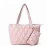 Bolso de mano tipo tote acolchado con lazo grande de alta capacidad para mujer, Bolso de mano para ir al trabajo y viajar, Bolso impermeable ligero de moda