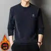 Explosiones de TikTok Suéter de Chenilla para Hombre Invierno Holgado Cálido para Hombre Cuello Redondo Color Sólido Camisa Base para Hombres de Mediana Edad con Forro Polar