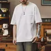 Camiseta de peso pesado con diseño de doble bolsillo, manga corta, estilo Ins, literaria, popular, tendencia, moda, sin marca, nuevo, temperamento simple