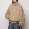 Chaqueta reversible, nuevo estilo de otoño, chaqueta de aviador casual americana, caqui de alta gama, versátil, top holgado con cremallera