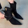 Botas de tacón alto con cremallera trasera adelgazantes para mujer 2026, Botines elegantes de gamuza con hebilla de cinturón y punta fina, Botas de tacón de aguja retro de una sola pieza