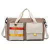 Nueva bolsa de fitness de color de contraste con doble bolsillo, bolsa de equipaje portátil con separación de húmedo y seco, bolsa de almacenamiento de gran capacidad para viajes, logotipo imprimible