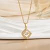 Design Popular Japonês e Coreano Série Inteligente Pingente de Zircônia Colar de Aço Titânio Feminino Galvanoplastia de Ouro Real Corrente de Clavícula Não Desbota