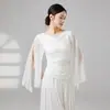 Nuevo conjunto de práctica de danza clásica para mujer con top tipo chal e inserciones de malla para entrenamiento diario de danza moderna