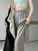 Foto real de los nuevos pantalones acampanados de satén y seda helada para el verano de 2026, pantalones casuales de pierna ancha de acetato de cintura alta, pantalones largos para mujer