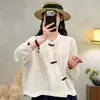 Estilo Étnico Moda Casual Cuello Solapa Botón Rana Camisa Mujer Algodón Gasa Delgado Retro Nuevo Chino Primavera Otoño Manga Larga Top Mujer