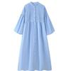 Vestido de Mujer de Tres Colores con Cuello Redondo, Botones, Mangas Abullonadas y Rayas Decorativas, Estilo Europeo y Americano, Popular en Aliexpress