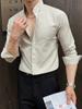 Tecido seersucker primavera e verão fino camisa masculina de manga comprida nova gola casual chinesa base masculina camisa popular online