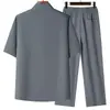 Conjunto de Camisas de Seda Helada de Manga Corta para Hombres de Mediana Edad y Mayores, Conjunto de Dos Piezas de Verano, Camisa Transpirable para Hombre Mayor, Atuendo de Verano para Abuelo