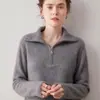 Suéter grueso de cachemira pura para mujer, con cuello de media cremallera, textura suave y agradable para la piel, tejido de alta gama y corte holgado