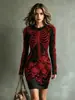 Vestido Vintage Gótico con Estampado de Calavera y Rosas para Mujer, Vestido Largo de Halloween