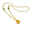 Collar de Calabaza Gancho de Fénix, Estilo Antiguo Oro Arena Calcedonia Verde Diamante Doble Cara Cobre Chapado en Oro Vintage Simple Versátil para Mujer Venta al por Mayor