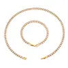 Set de Collar y Pulsera de Diamantes Multicolores Europeo y Americano, Acero Inoxidable Chapado en Oro de 18 Quilates, Fila Única Completamente Incrustada de Diamantes, Joyería de Moda para Mujer