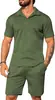 Verano Nuevo Estilo Transfronterizo Conjunto de Punto Casual para Hombre Camisa Polo Manga Corta Pantalones Cortos Cuadros Color Sólido Rayas
