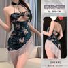 Roupa íntima sexy antiga e sexy cheongsam sling renda pendurada no pescoço borla sexy estampa de peônia vestido de quadril puro desejo