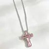 Colar com Pingente Cruzado Gelo Moído Rosa Francês Fada Gentil Corrente de Suéter Doce Menina de Alto Valor