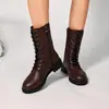 Botas de montar de estilo británico hasta la pantorrilla con cremallera lateral para mujer talla grande, nuevo 2026 otoño transfronterizo vintage punta redonda wish43