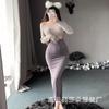 Roupa Íntima Sexy Reservatório Morto Tira de Seda Sem Gelo Vestido Longo Tentação Pura no Quadril Suéter Vazado Perspectiva Conjunto para Mulheres