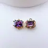 Pulsera Colgante Doble Cuadrado Cobre Puro Chapado en Oro Microincrustado Zirconia Colorida Patrón Geométrico Collar Accesorios de Joyería DIY